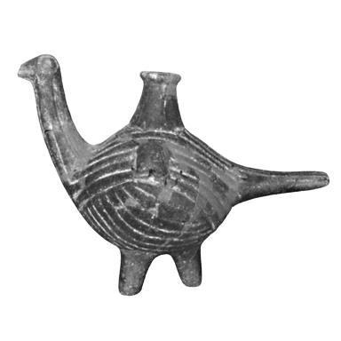 Black and white photo of Figure 485. Bird-shaped vase: 216.10/HN 4890 from Tomb 216.