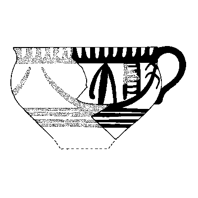 Black and white drawing of Figure 1A. The Mochlos Ship Cup, IB.202 (P 472; 1:2).