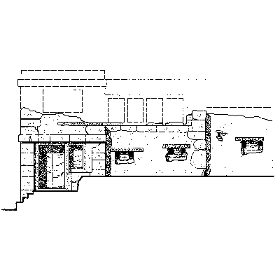 Black and white drawing of chapter icon and Fig. 128. Delta-East, east facade.