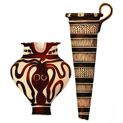 Color photo of frontispiece. “Killed” vases from Tomb 15: IIB.609 (P 1137) and IIB.850 (P 1141). Watercolor by D. Faulmann.