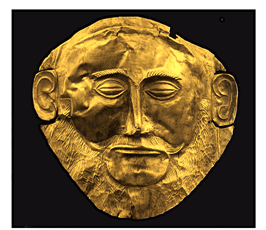 Color image of gold mask from Kingship in the Mycenaean World.