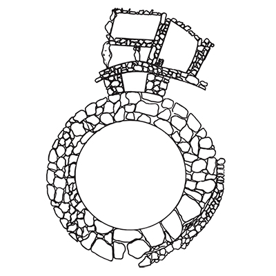 Black and white drawing of frontispiece and Figure 23. Tholos tombs at Vorou A and Vorou B, modified from Marinatos 1931, 139, 142, figs. 2, 5.