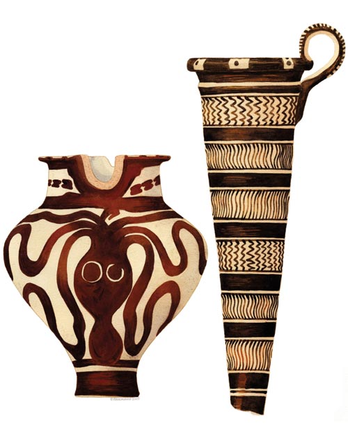 Color image of frontispiece. “Killed” vases from Tomb 15: IIB.609 (P 1137) and IIB.850 (P 1141). Watercolor by D. Faulmann.