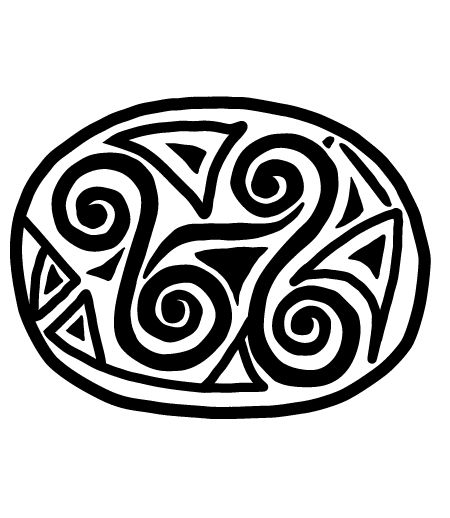 Black and white drawing of chapter icon and Plate 58 S11. Seal from Rectangular Building, Room c, and the South Pit.