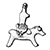black and white drawing of Minoan clay figurine of the Goddess with Upraised Arms riding a horse or donkey.